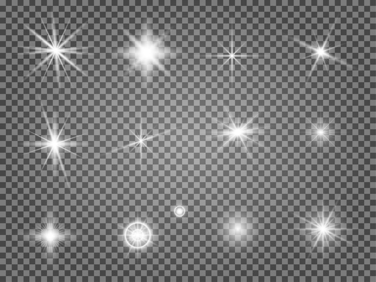 Vector conjunto de llamarada de estrella. efecto de luz de lente aislado