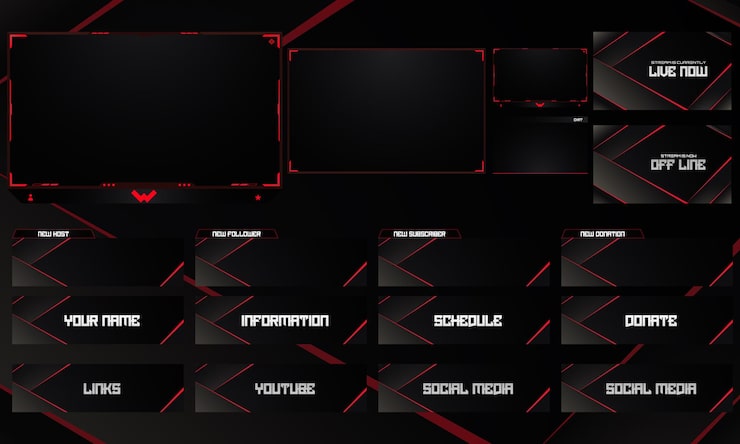 Vector conjunto de plantillas de transmisión en vivo superpuestas de twitch