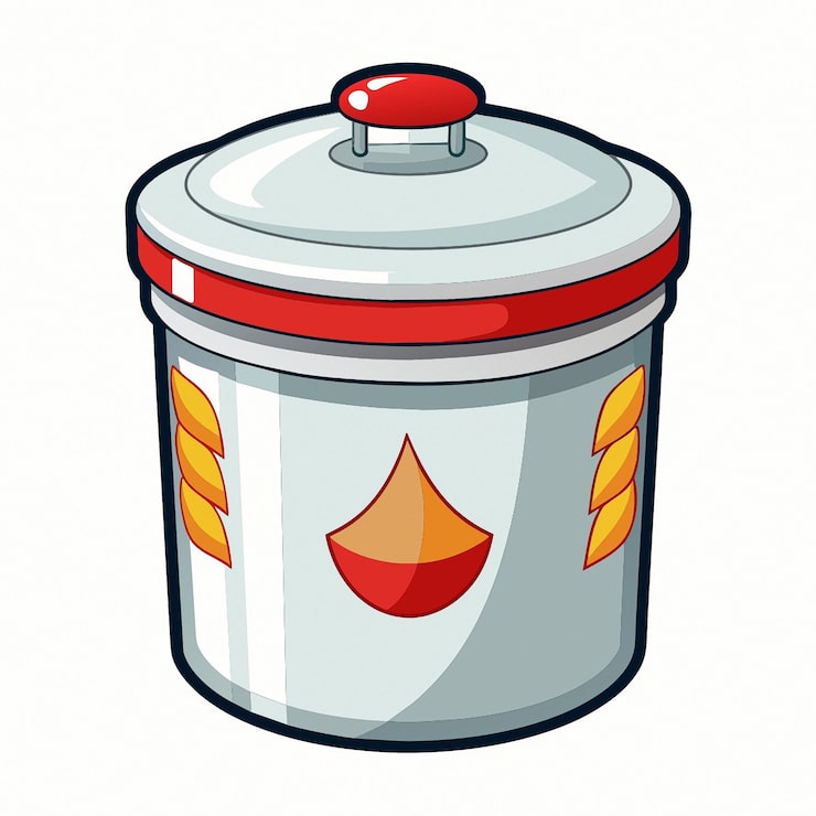 Vector un dibujo de dibujos animados de un recipiente rojo y blanco con una tapa roja