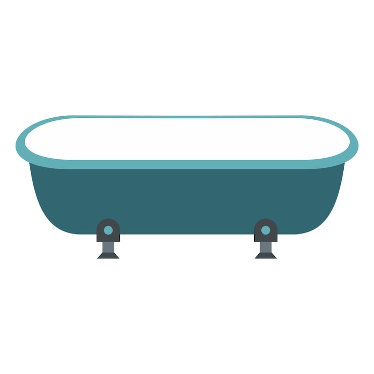Vector diseño plano de bañera azul aislado sobre fondo blanco.