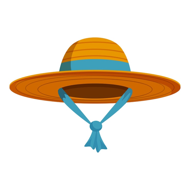 Vector elegante sombrero de paja con cinta azul que protege de la luz solar