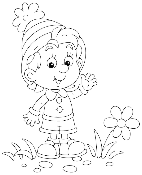 Vector feliz pequeño gnomo amigable sonriendo y saludando
