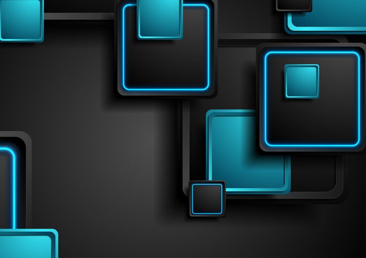 Vector fondo de alta tecnología abstracto de cuadrados de neón negro y azul