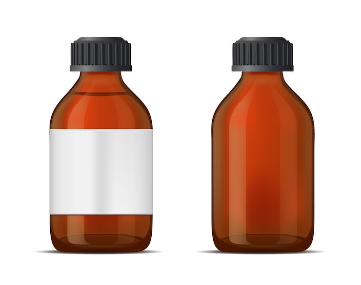 Vector frasco de medicina de vidrio marrón con tapón de rosca