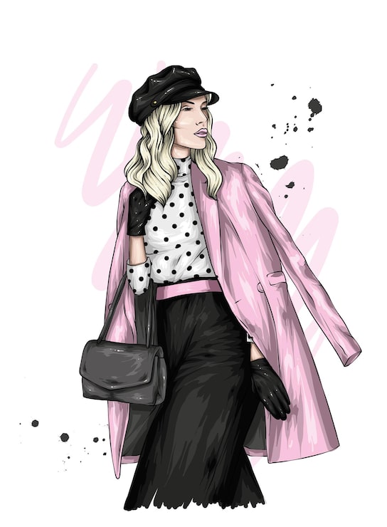 Vector hermosa chica en boina y ropa elegante