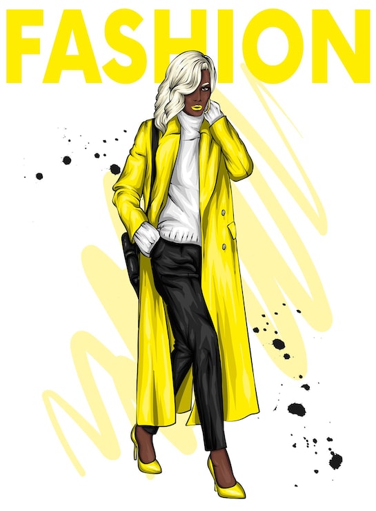 Vector hermosa chica con ropa elegante, moda y estilo.