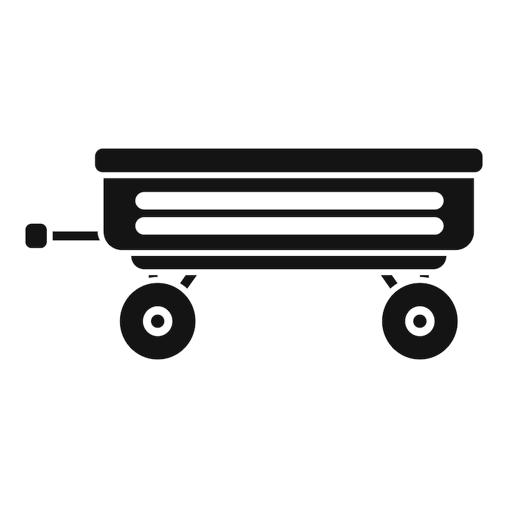 Vector icono de un carro de granja de madera vacío de pie sobre ruedas