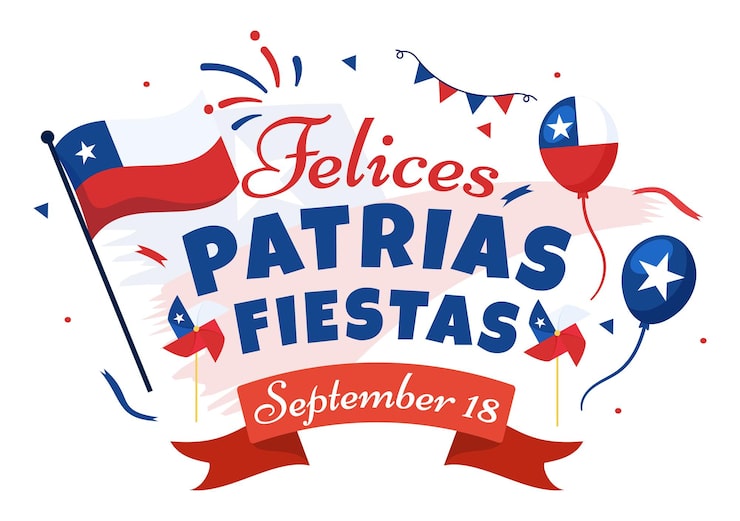 Ilustración del Día de la Independencia de Chile de las Fiestas Patrias Celebración con bandera en la festividad nacional
