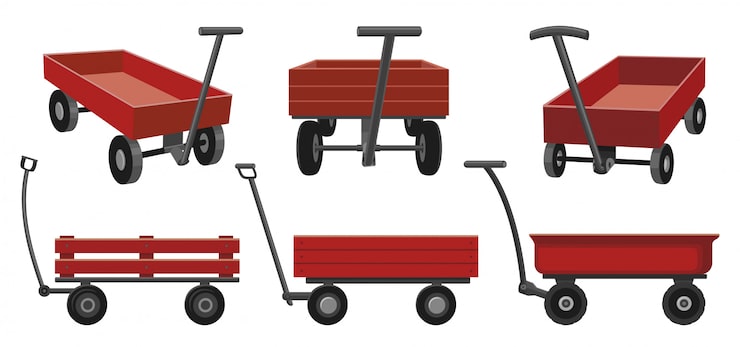 Vector ilustración de dibujos animados de carro de jardín en blanco