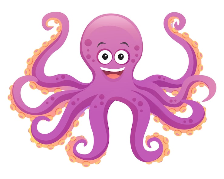 Vector ilustración de dibujos animados lindo pulpo aislado sobre fondo blanco