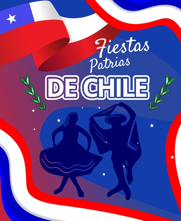 Vector ilustración de plantilla de póster de personas bailando silueta bailando para el feliz evento de independencia de patrias en chilejpg