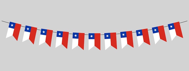 Ilustración vectorial de una guirnalda de la bandera de Chile colgando para la celebración de una fiesta chilena