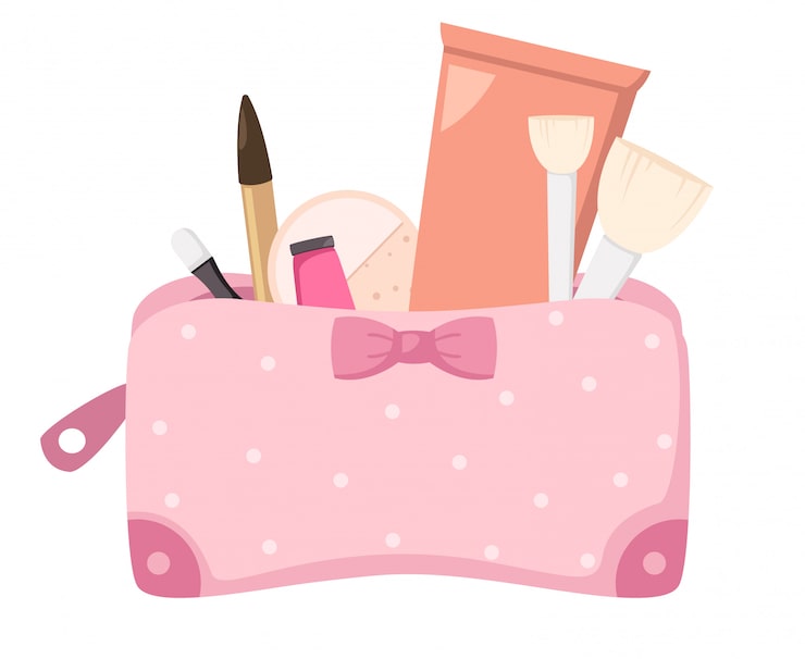 Vector maquillaje bolso con cosmeticos, ilustracion.