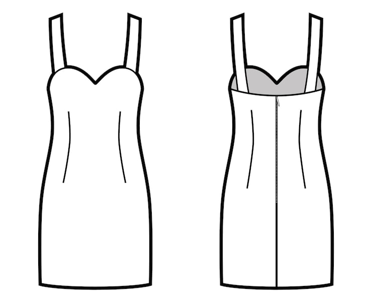 Vector mini vestido apretado con líneas de panel atrás cierre de cremallera