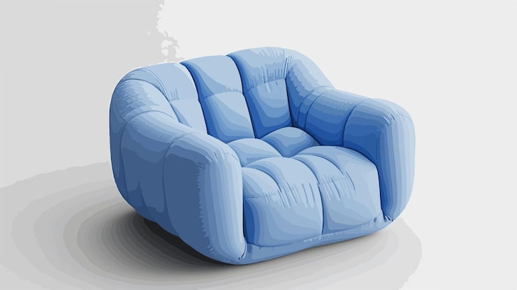 Vector moderno sillón inflable azul sobre un fondo neutro
