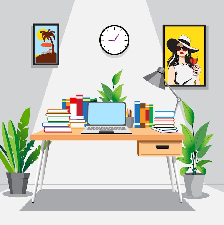 Vector oficina en el hogar con estilo