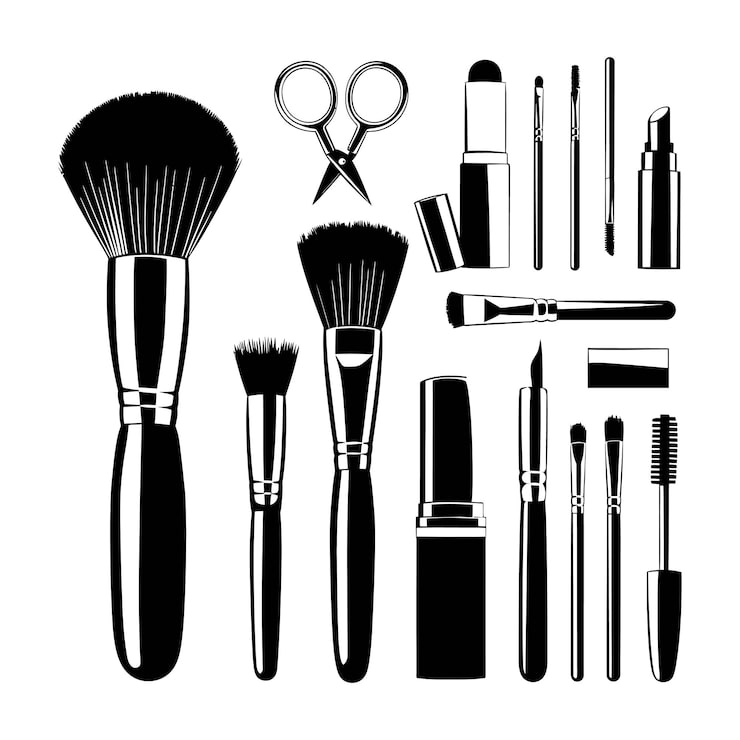 Vector pinceles de maquillaje y cosméticos