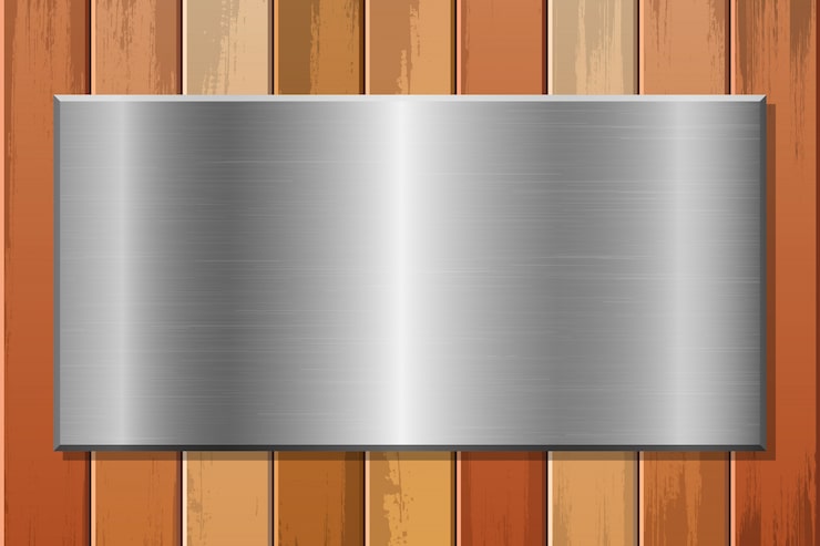 Vector placa metálica en la ilustración de fondo de madera
