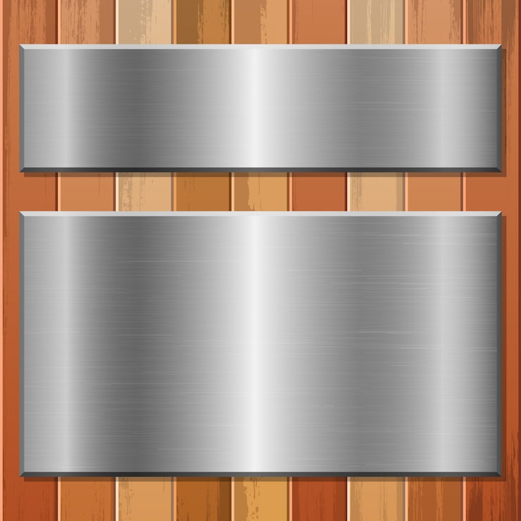Vector placa metálica en la ilustración de fondo de madera
