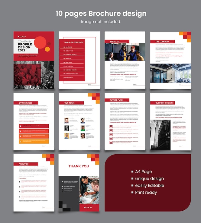 Vector plantilla de diseño de folleto de perfil de empresa de 10 páginas