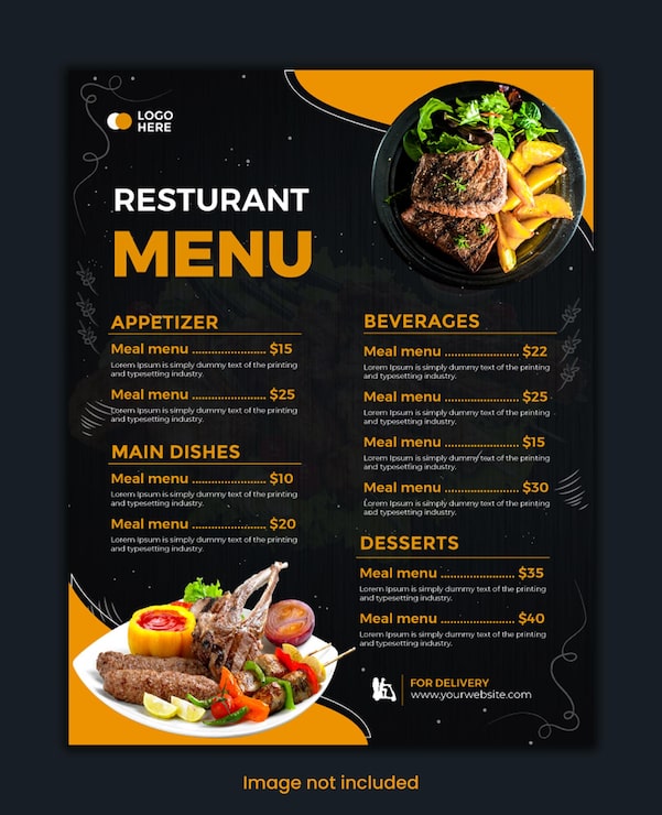 Vector plantilla de volante de menú de comida especial de un restaurante