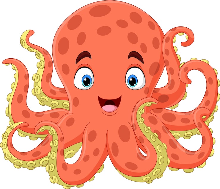 Vector el pulpo feliz de dibujos animados sobre un fondo blanco