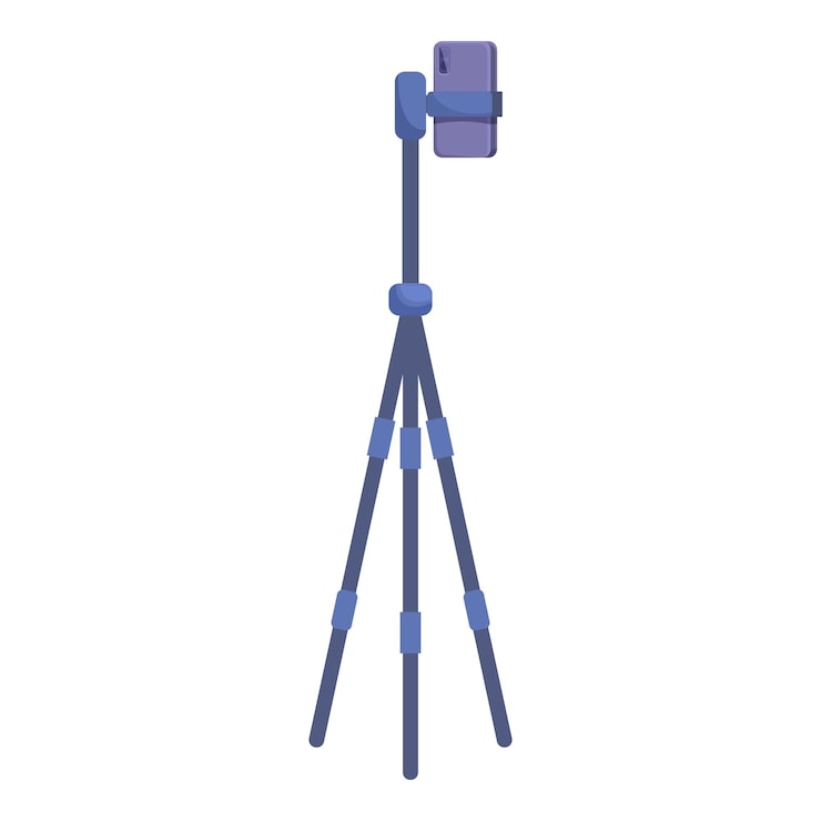 Vector smartphone de pie en un trípode para grabación de video o transmisión en vivo