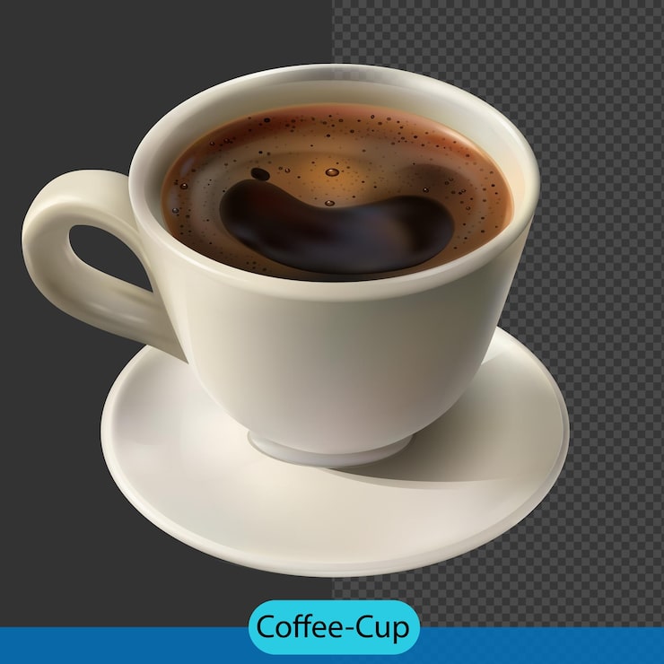 Vector una taza de café humeante en un platillo