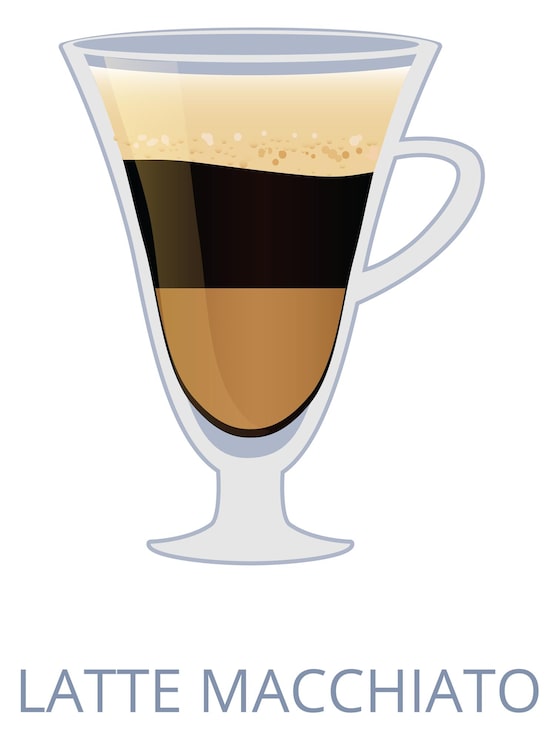 Vector taza de cristal latte macchiato sabroso café en capas