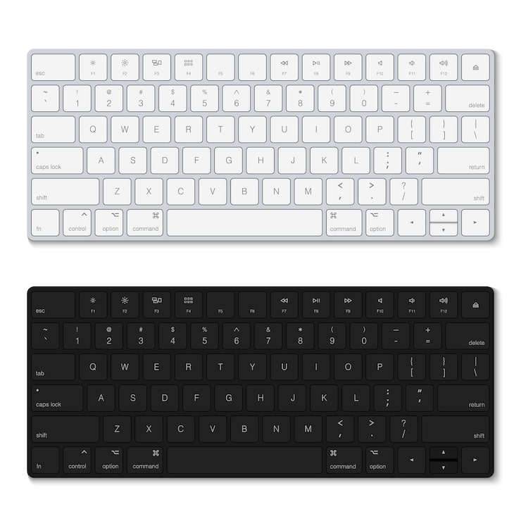 Vector teclado blanco y negro aislado sobre fondo blanco.