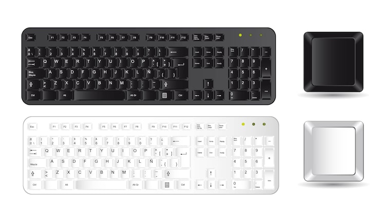 Vector teclado y botones en blanco y negro