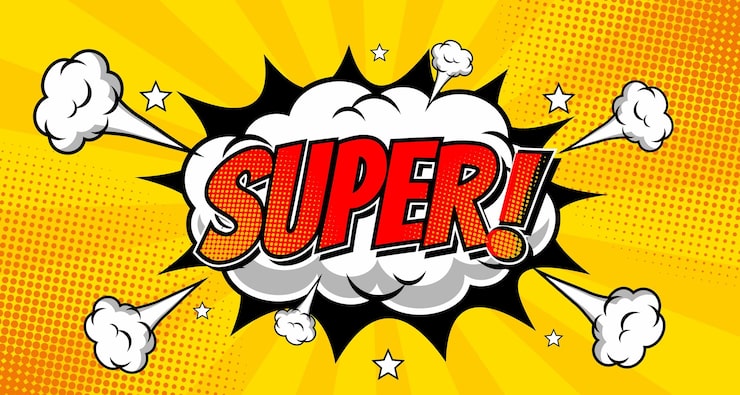 Vector texto cómico super burbuja de habla en estilo pop art