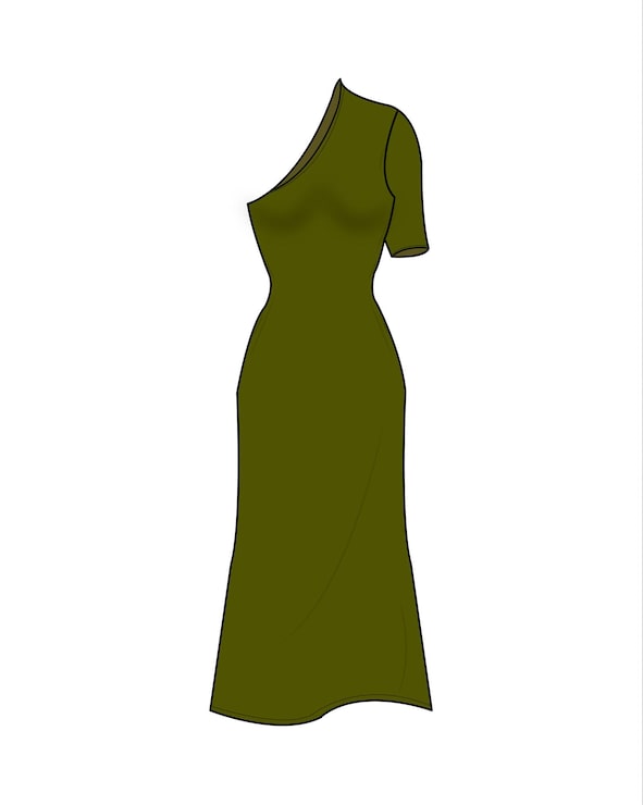 Vector el vestido maxi de un hombro verde oliva