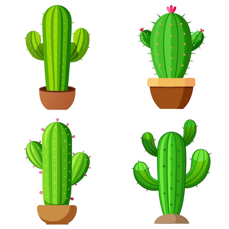 Vector un vibrante clipart de cactus sobre un fondo blanco y crujiente
