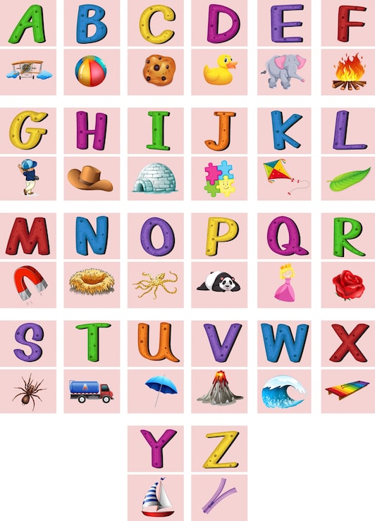 Vector Gratis abjad bahasa inggris a sampai z dengan gambar
