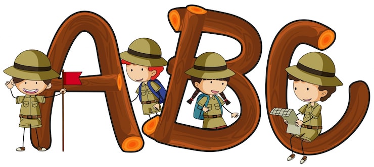 Vector Gratis abjad bahasa inggris dan anak-anak dalam pakaian safari
