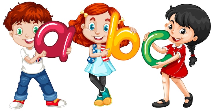 Vector Gratis anak-anak memegang huruf bahasa inggris