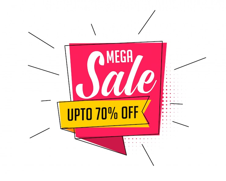 Vector Gratis banner mega sale dalam gaya kartun komik