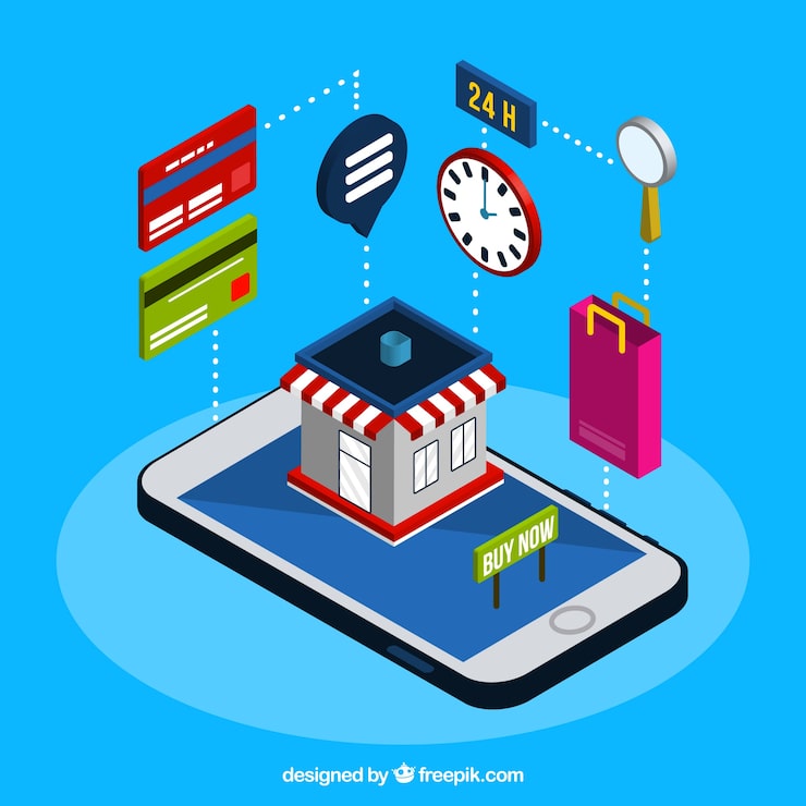 Vector Gratis berbelanja di telepon dengan desain datar