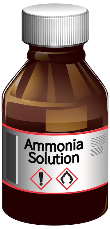 Vector Gratis botol kimia amber dengan label peringatan larutan amonia