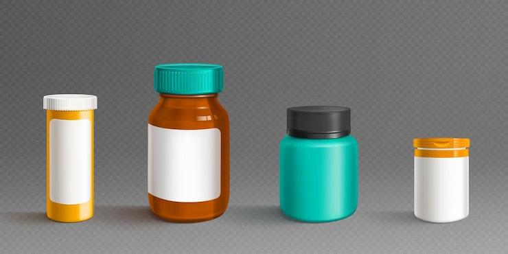 Vector Gratis botol pil suplemen plastik stoples obat putih