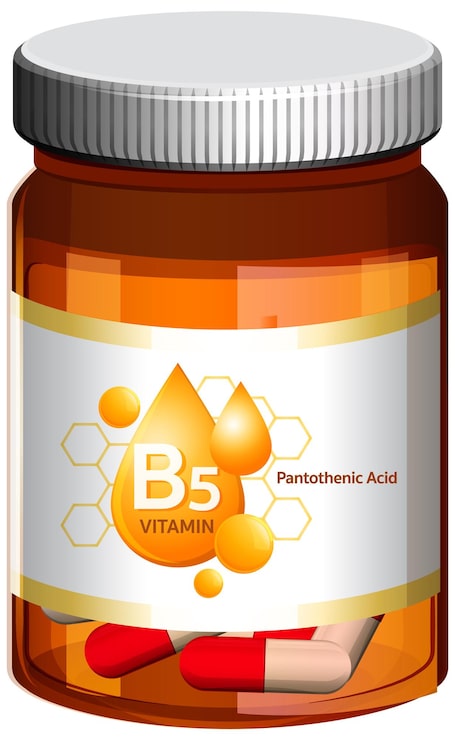 Vector Gratis botol suplemen vitamin b5 asam pantotenat dengan kapsul
