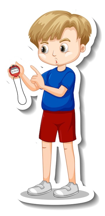 Vector Gratis desain stiker dengan anak laki-laki pelatih memegang pengatur waktu