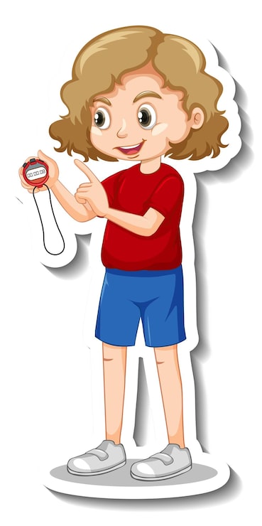 Vector Gratis desain stiker dengan gadis pelatih memegang timer
