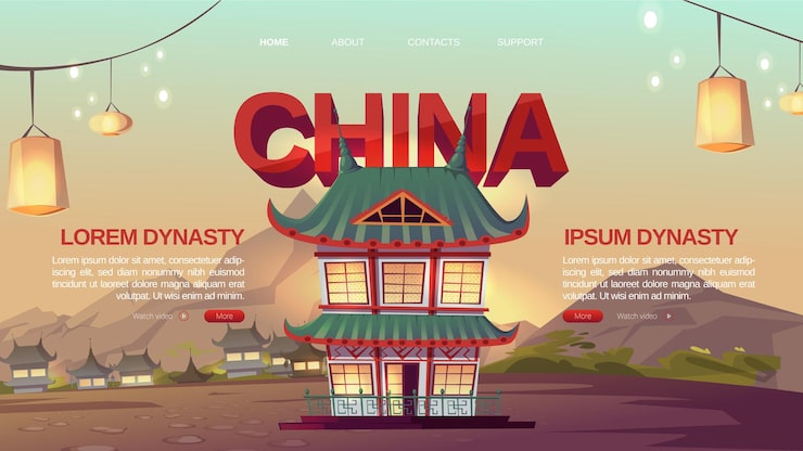 Vector Gratis halaman arahan china dengan rumah-rumah tradisional asia