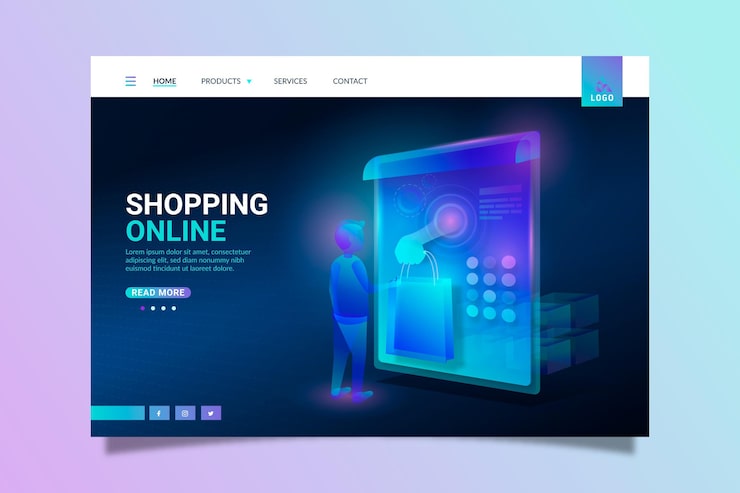 Vector Gratis halaman landas belanja online futuristik