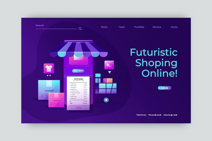 Vector Gratis halaman landas belanja online futuristik