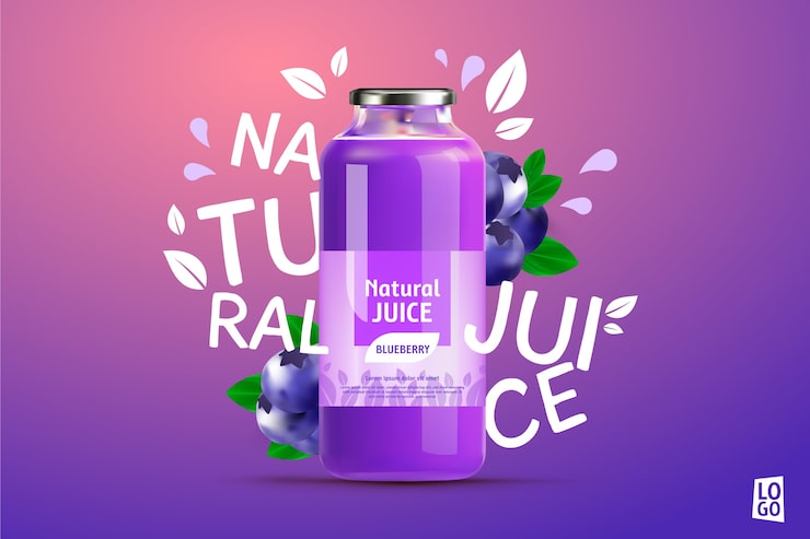 Vector Gratis iklan jus blueberry dengan gradien dan lettering