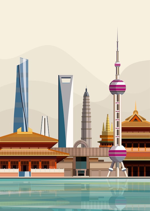 Vector Gratis ilustrasi landmark kota shanghai