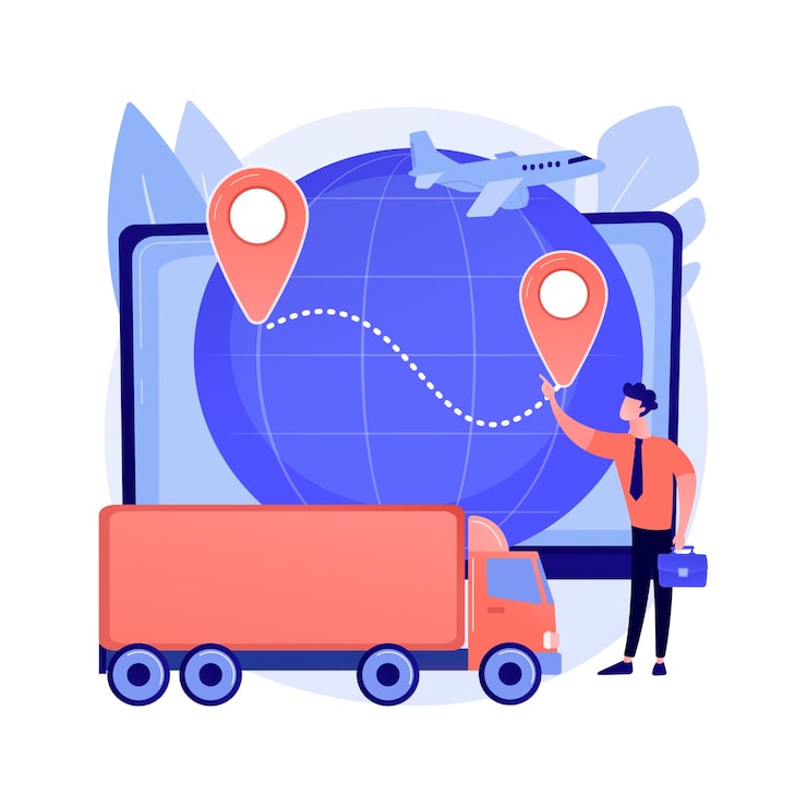 Vector Gratis ilustrasi vektor konsep abstrak logistik bisnis. teknologi logistik cerdas, layanan pengiriman komersial, transportasi bisnis di seluruh dunia, metafora abstrak pengiriman produk global.
